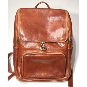 Pampora On The Rise Leather Backpack Honey Brown Zip Clasp Travel Casual Italy